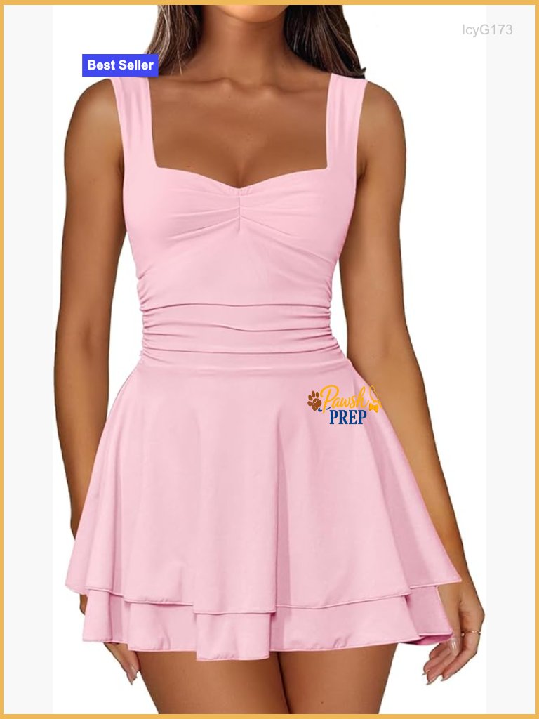 Square Neck Sleeveless Ruched Waist Tiered Ruffle A-Line Mini Dress